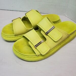 Madden Girl Kingsley Lime Green Double Strap‎ Slide Sandals Size 10M Platform